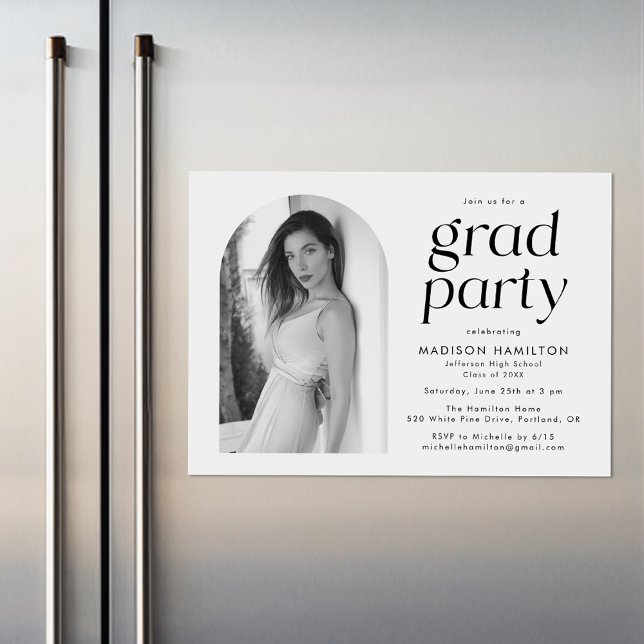 Modern Minimalist Arch Photo Graduation Party Magnetic Invitation (Creator Uploaded)