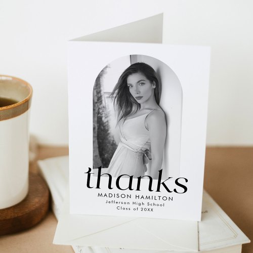 Modern Minimalist Arch Photo Graduation Thank You Card