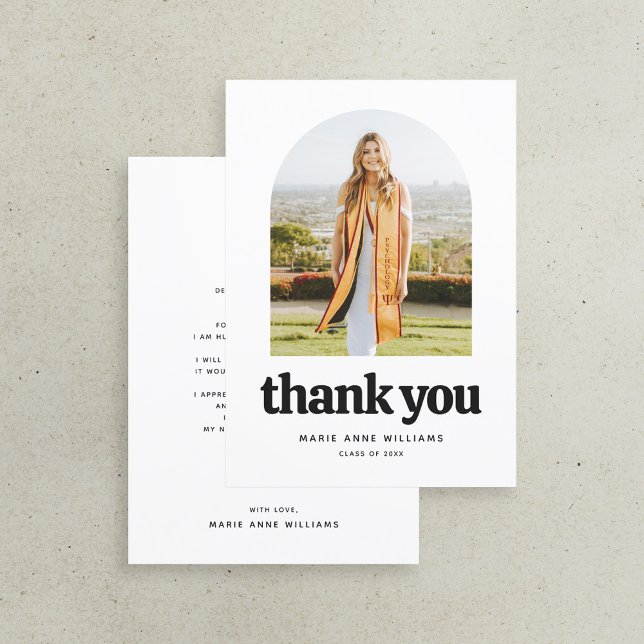 Modern Minimalist Arch Photo Graduation Thank You Card (Creator Uploaded)