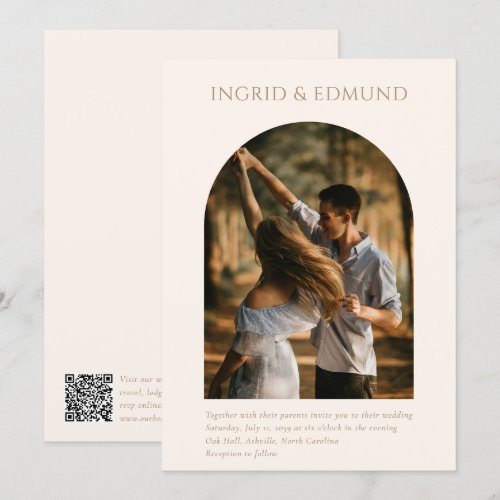Modern Minimalist Arch Photo QR Code Wedding Invitation