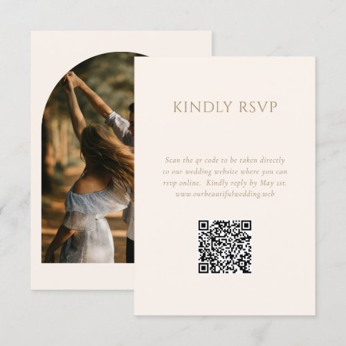 Modern Minimalist Arch Photo QR Code Wedding RSVP Card