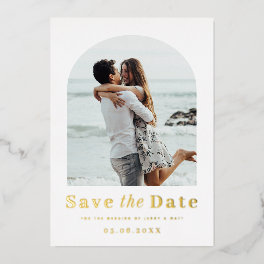 Modern minimalist arch photo save the date foil invitation
