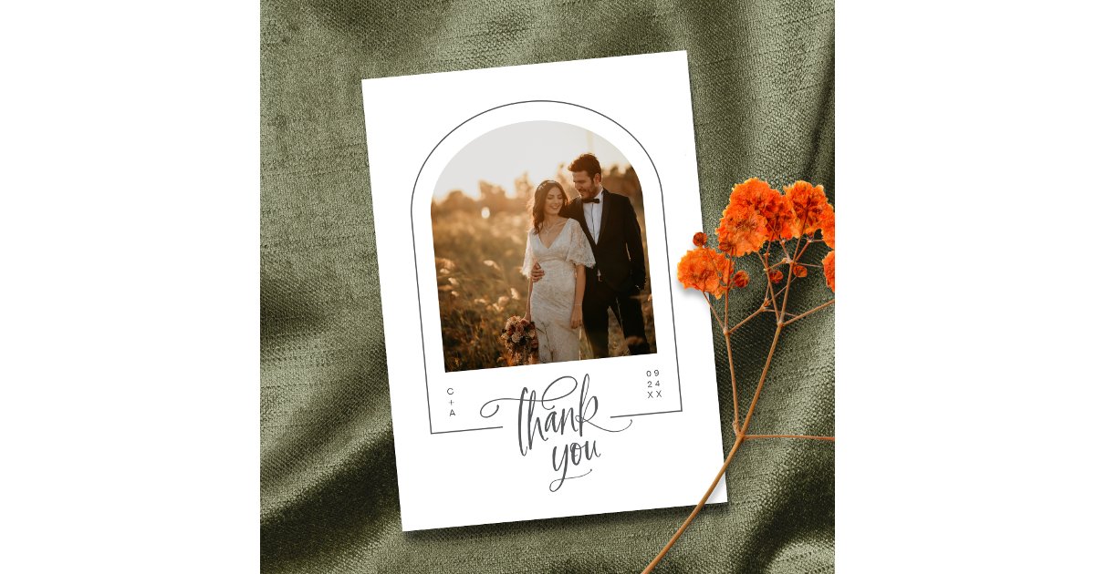 Modern Minimalist Arch Photo Wedding Thank You Card | Zazzle