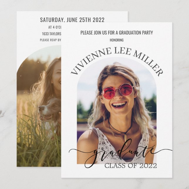 Modern Minimalist Arch Photos Pictures Graduation  Invitation (Front/Back)