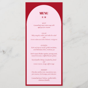 Modern Minimalist Arch Pink Red Wedding Menu