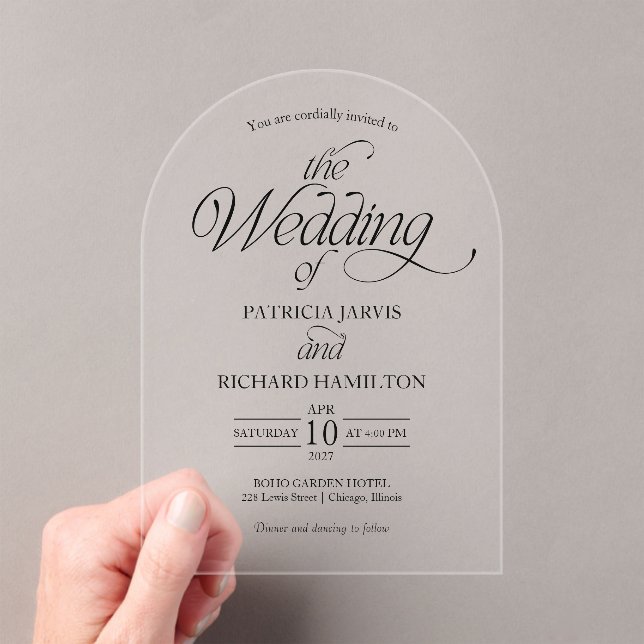 Modern Minimalist Arch Wedding Elegant Acrylic Invitations (Insitu (Handheld))