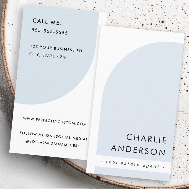 Modern minimalist arch white light dusty blue business card (Modern minimalist arch white light dusty blue business card)