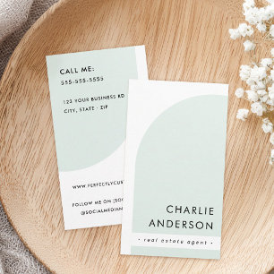 Modern minimalist arch white light dusty sea green business card