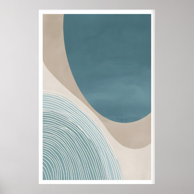 Modern Minimalist Art Print Abstract Blue, Beige (Front)