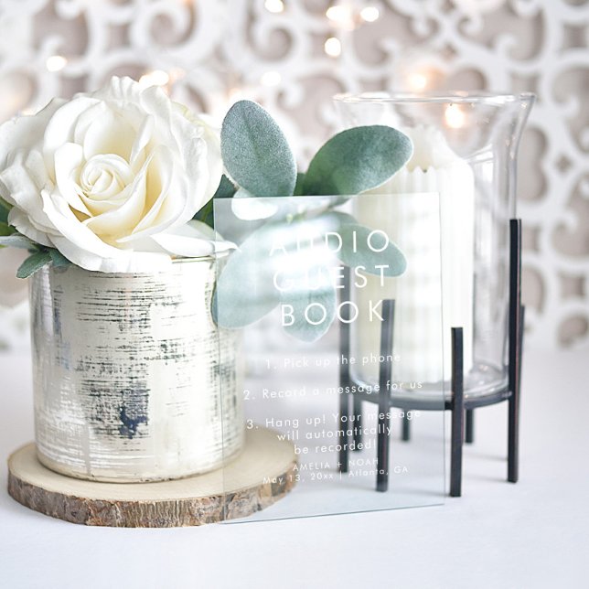Modern Minimalist Audio Guestbook Wedding Acrylic Sign (Creator Uploaded)