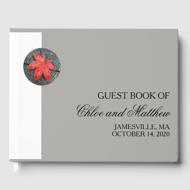 Modern Minimalist Autum Leaf Personalized Wedding Guest Book (Front)