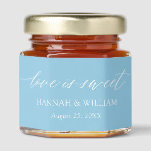 Modern Minimalist Baby Blue Love is sweet Wedding Honey Jar Favors