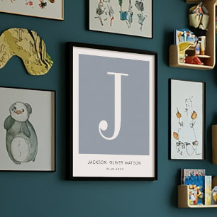Modern Minimalist Baby Name Nursery Monogram Poster