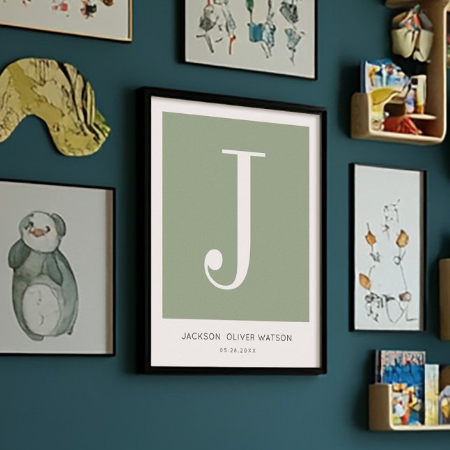 Modern Minimalist Baby Name Nursery Monogram Poster (Creator Uploaded)