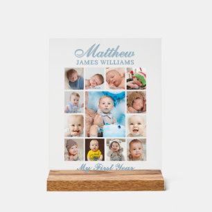 Modern Minimalist Baby Photos 1st Year Milestone   Acrylic Sign