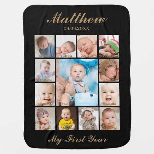 Modern Minimalist Baby Photos 1st Year Milestone   Baby Blanket