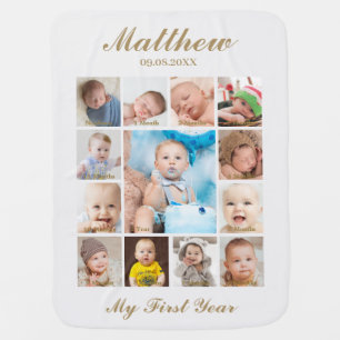 Modern Minimalist Baby Photos 1st Year Milestone   Blanket