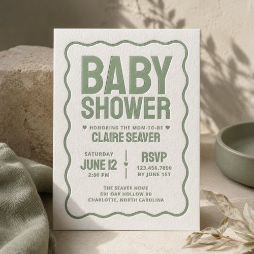Modern Minimalist Baby Shower Letterpress Invitation