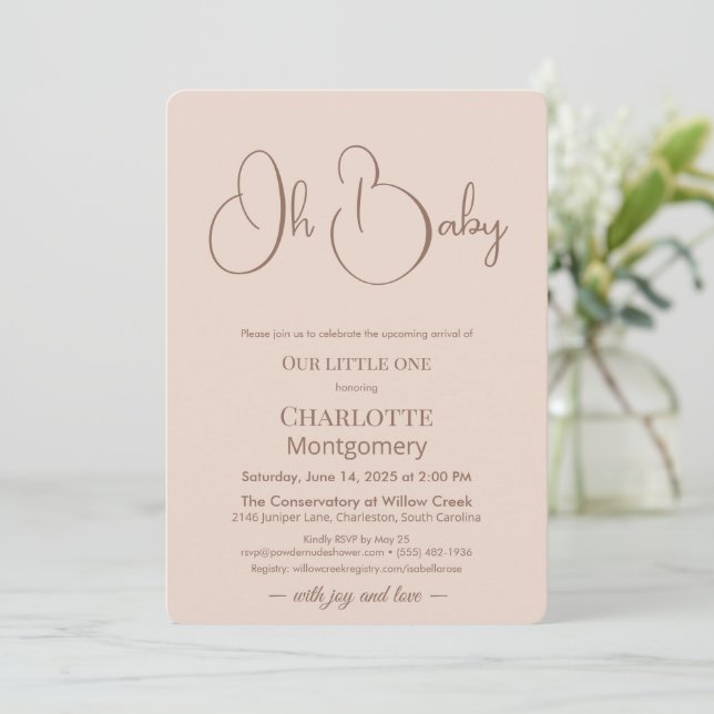 Modern Minimalist Baby Shower | Powder Blush Invitation (Standing Front)