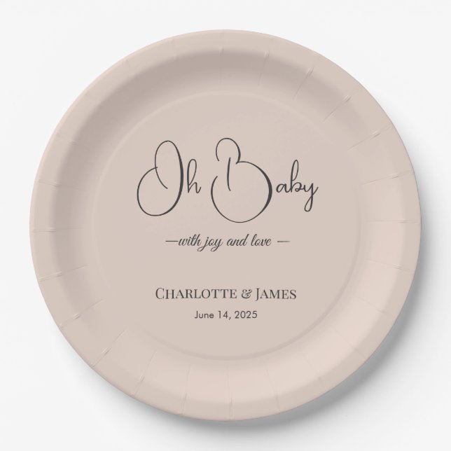 Modern Minimalist Baby Shower | Powder Blush Paper Plates (Front)