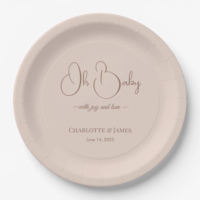 Modern Minimalist Baby Shower | Powder Blush Paper Plates (Front)