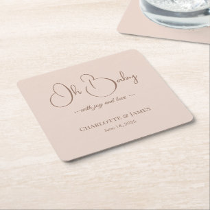 Modern Minimalist Baby Shower Powder Blush Square Paper Coaster