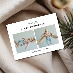 Modern Minimalist Baby's First Christmas Photo Holiday Card