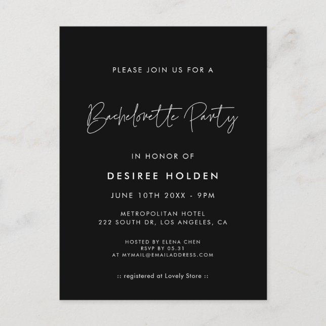 Modern minimalist Bachelorette Party invitation Postcard (Front)