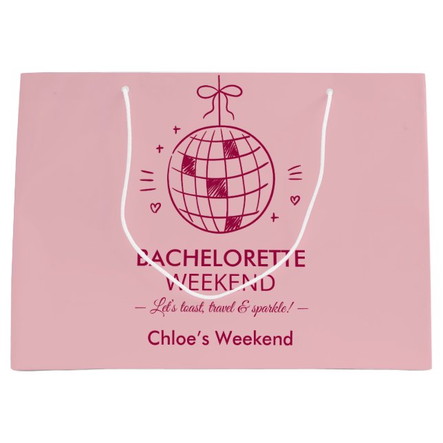 Modern Minimalist Bachelorette Weekend | Pink  Large Gift Bag (Front)