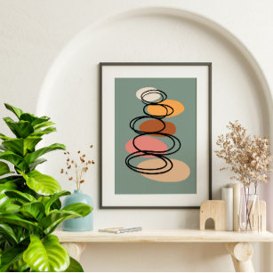 Modern minimalist balancing stones in earth tones  poster