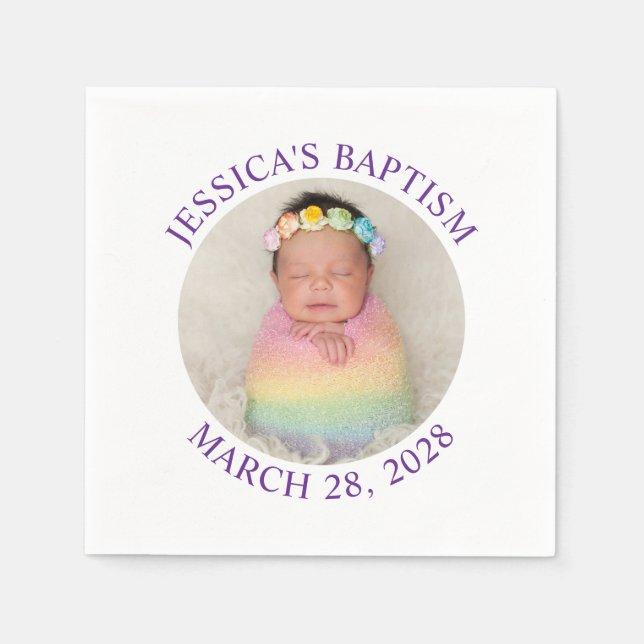 Modern Minimalist Baptism Circle Photo Napkins (Front)