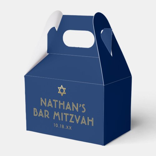 Modern Minimalist Bar Bat Mitzvah Blue Gold Favor Boxes