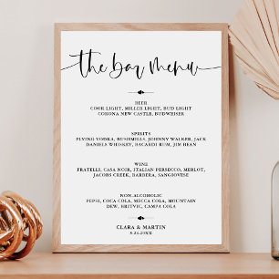 Modern Minimalist Bar Menu Cheers Wedding Sign