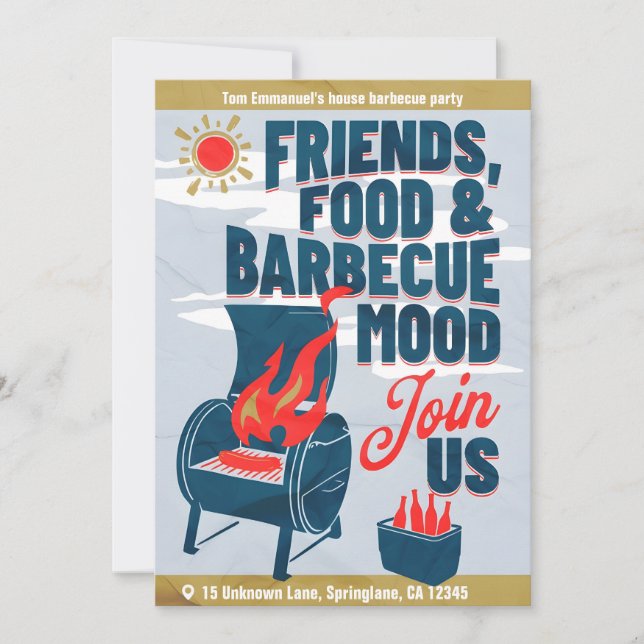 Modern minimalist barbeque party invitation card (Front)