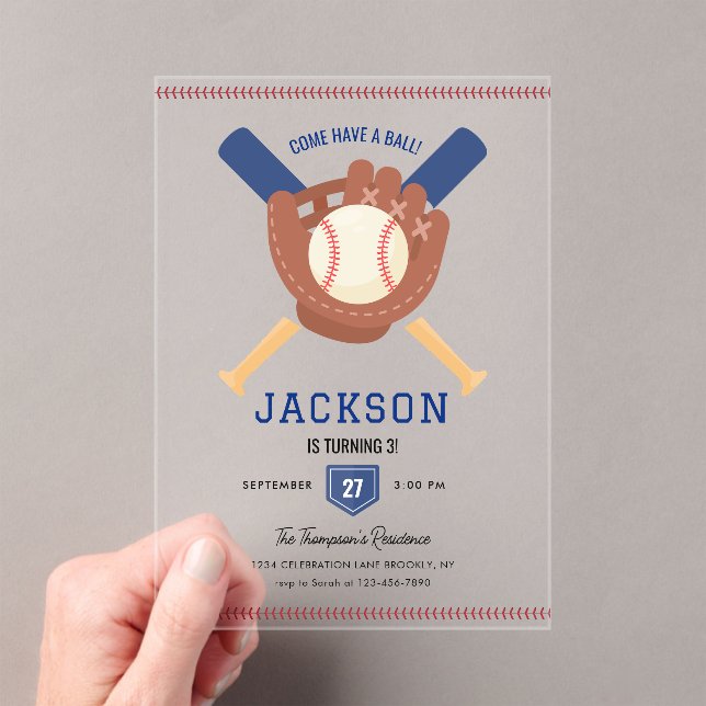 Modern Minimalist Baseball Batter Up Birthday Acrylic Invitations (Insitu (Handheld))