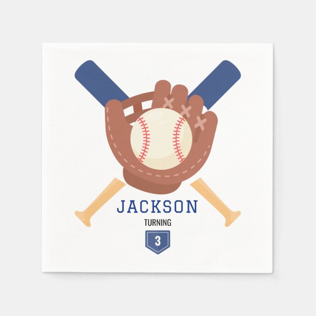Modern Minimalist Baseball Batter Up Birthday Napkins (Front)