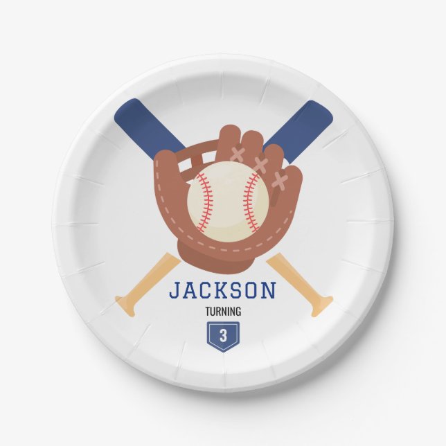 Modern Minimalist Baseball Batter Up Birthday Paper Plates (Front)