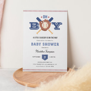 Modern Minimalist Baseball Oh Boy Baby Shower Invitation