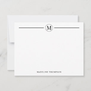 Modern Minimalist Basic Black Monogram Line Circle Note Card