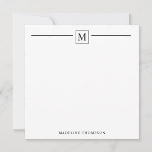 Modern Minimalist Basic Black Monogram Line Note Card