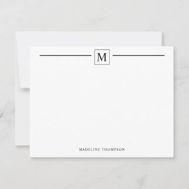 Modern Minimalist Basic Black Monogram Line Square Note Card | Zazzle