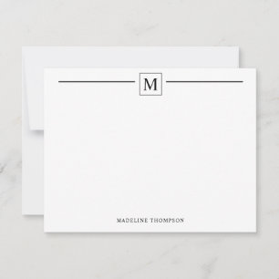Modern Minimalist Basic Black Monogram Line Square Note Card