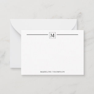 Modern Minimalist Basic Black Monogram Line Square Note Card