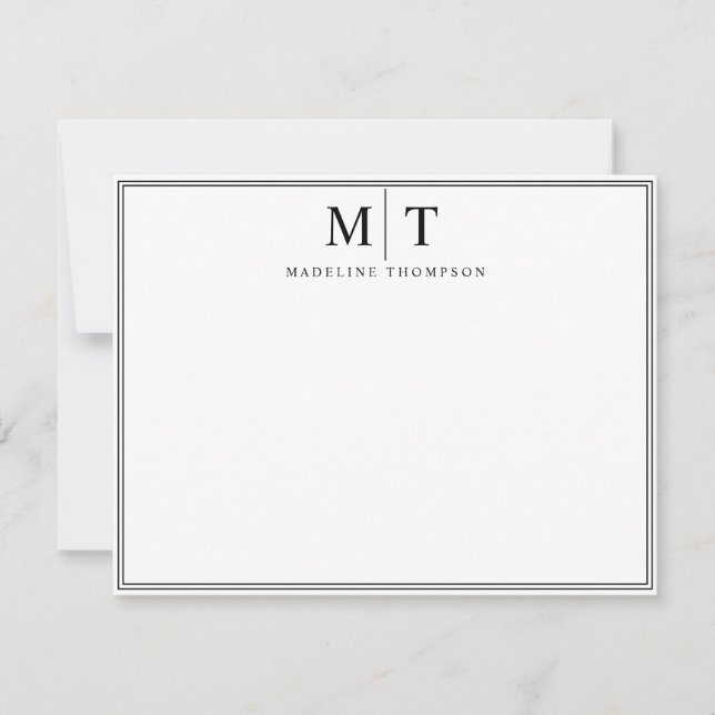 Modern Minimalist Basic Broder Black Monogram  Note Card (Front)