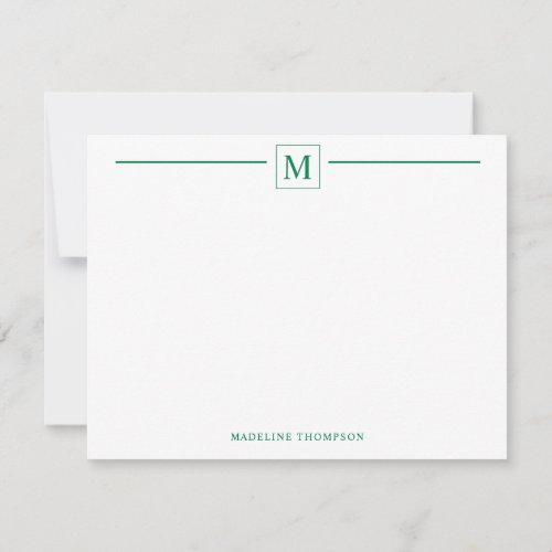 Modern Minimalist Basic Forest Green Monogram Line Note Card