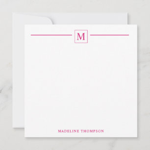 Modern Minimalist Basic Magenta Monogram Line Note Card