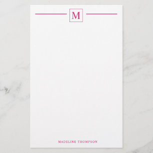Modern Minimalist Basic Magenta Monogram Line Stationery