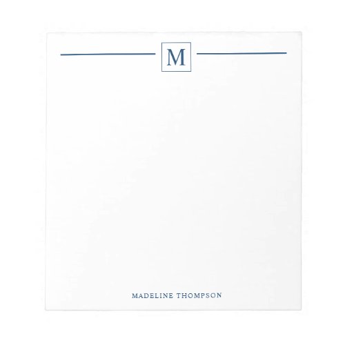 Modern Minimalist Basic Navy Blue Monogram Line Notepad