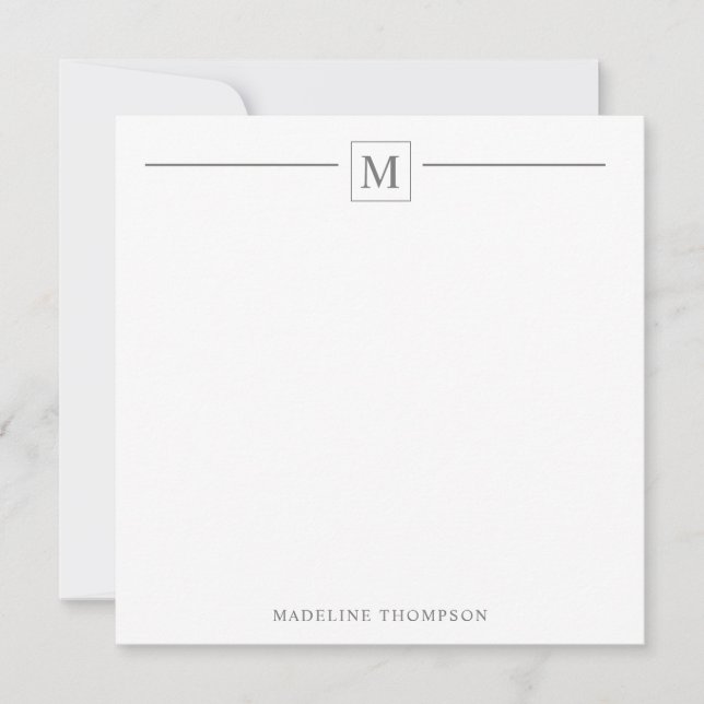 Modern Minimalist Basic Silver Gray Monogram Line Note Card (Front)