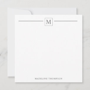 Modern Minimalist Basic Silver Gray Monogram Line Note Card